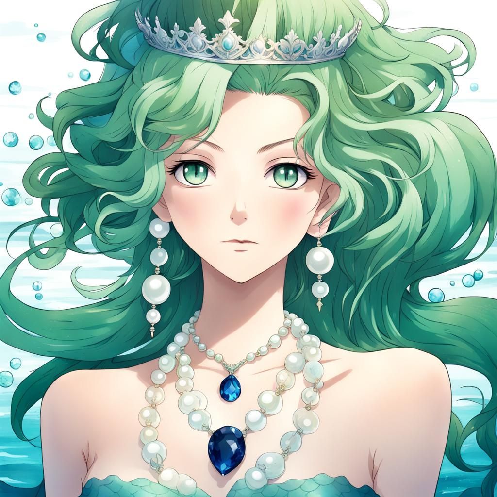 Anime Mermaid with Kelp Hair and Sapphire Crown