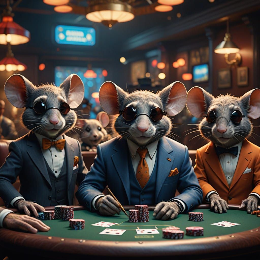 Sophisticated Mice Gamble in Vibrant, Whimsical Setting