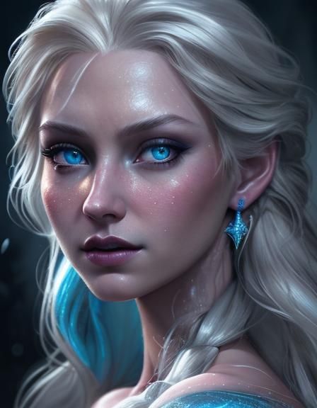 Dark Disney Elsa in Hyperrealistic Splash Art