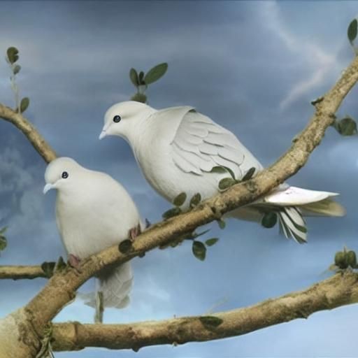 Doves of Peace with Olive Branch in Sunlight