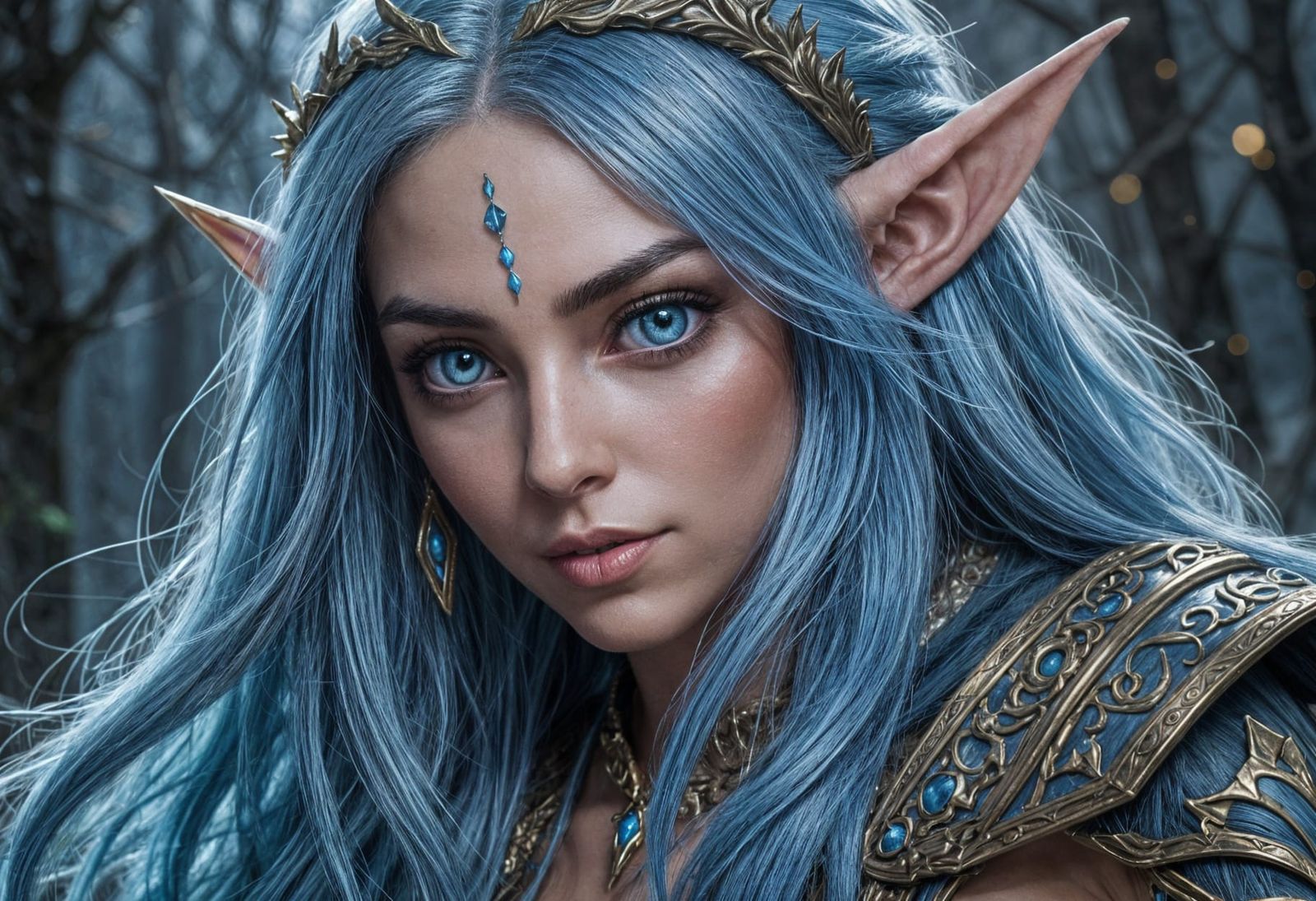 Night Elf Illustration: Blue Hair, Fair Skin, Strong Body