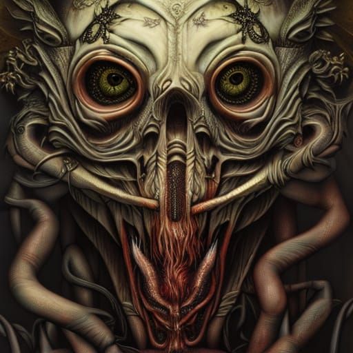 Demon Witch Portrait in Art Nouveau Style