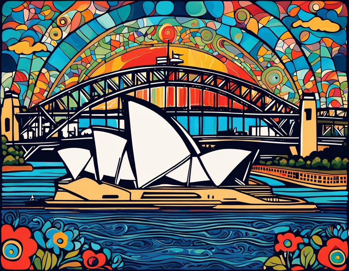 Sydney Opera House and Harbour Bridge in Folk Art