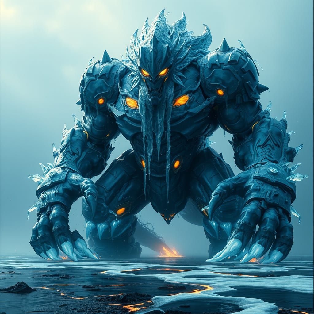 Cyberpunk Iron Titan Dominates Frosty Battlefield