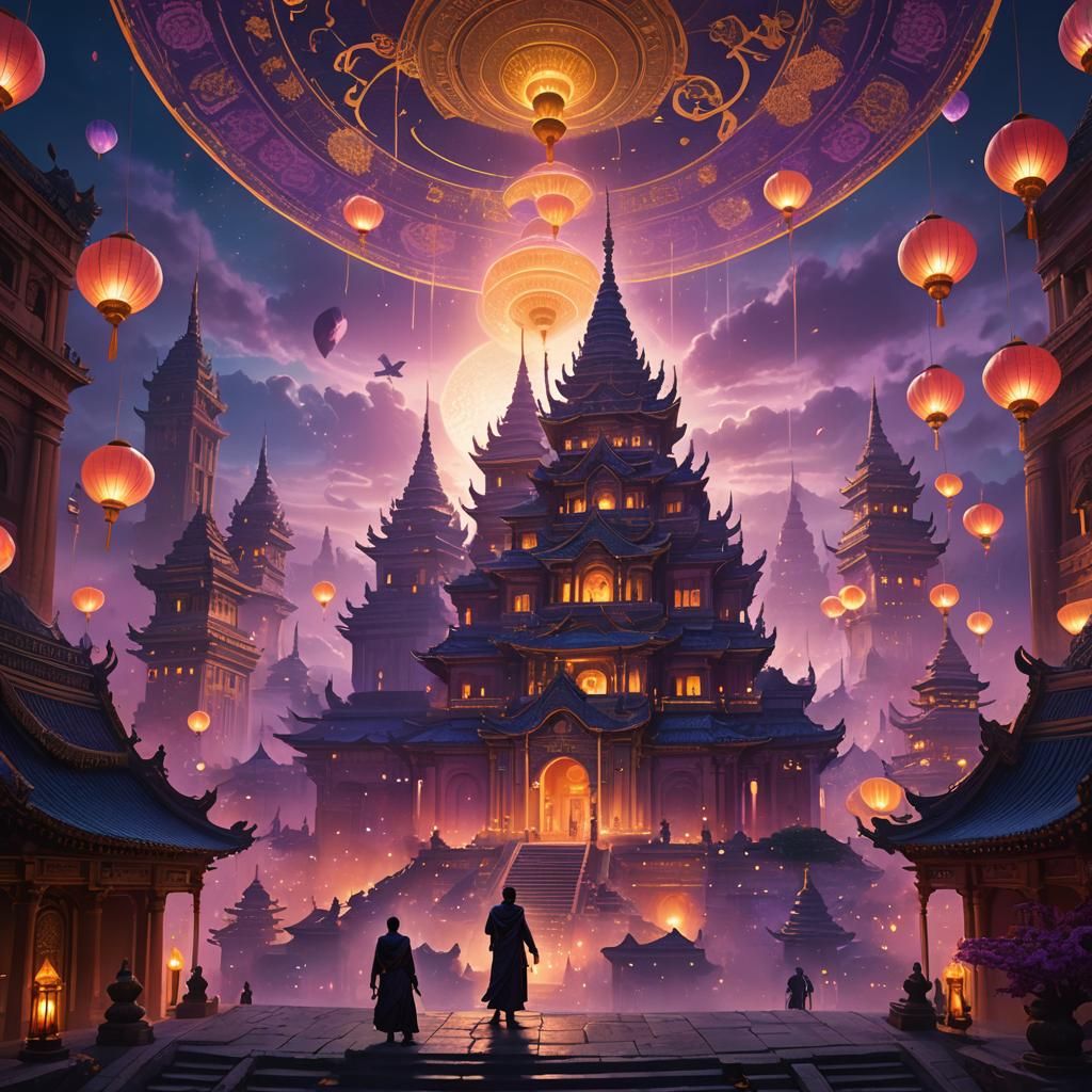 Mystical City Temple at Night: Fantasy Concept Art