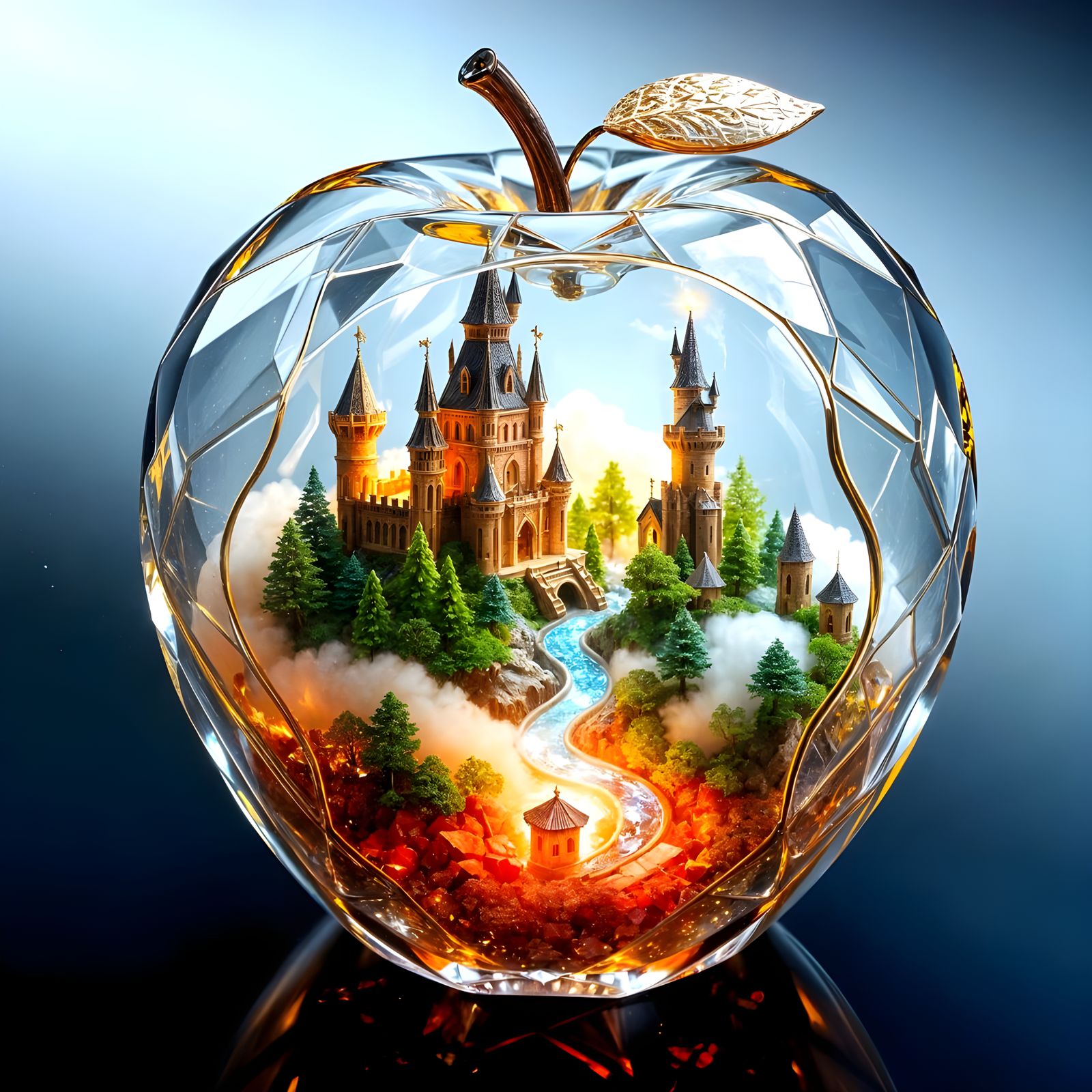 Surreal Crystal Glass Magical Apple Reveals Elvish Kingdom