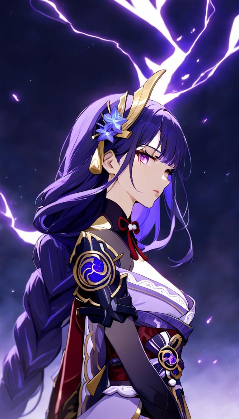 Raiden Shogun Portrait with Purple Lightning