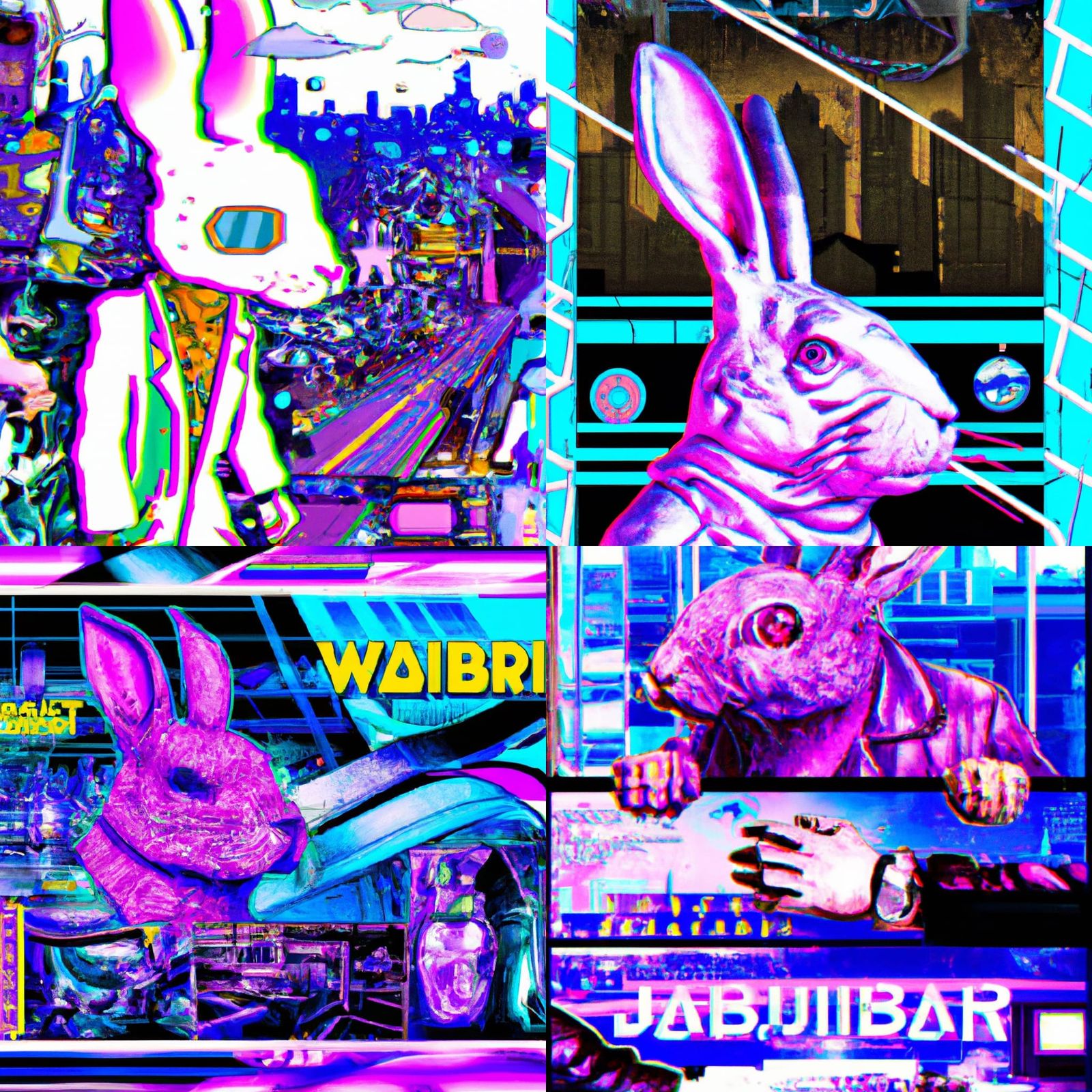 Cyberpunk Water Rabbit Graffiti Movie Poster
