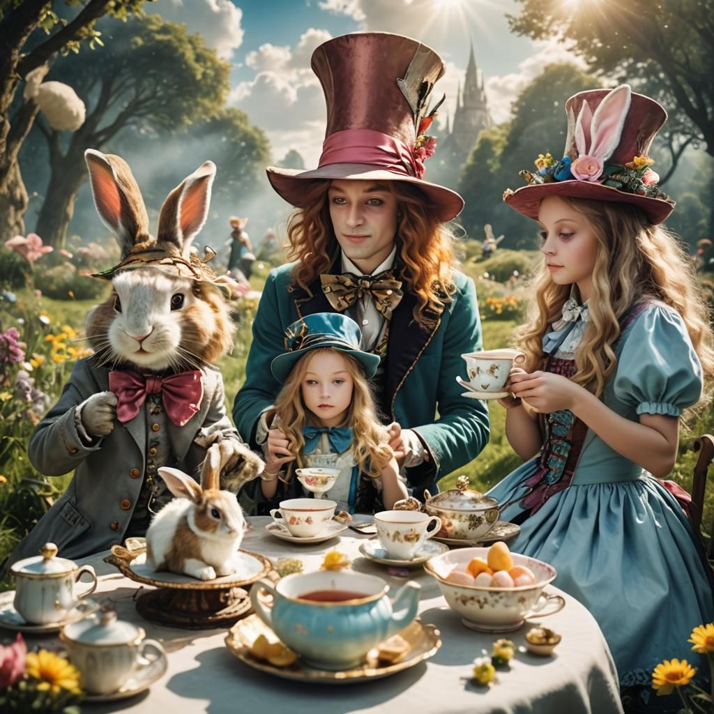Alice's Tea Party with Mad Hatter and Bunny