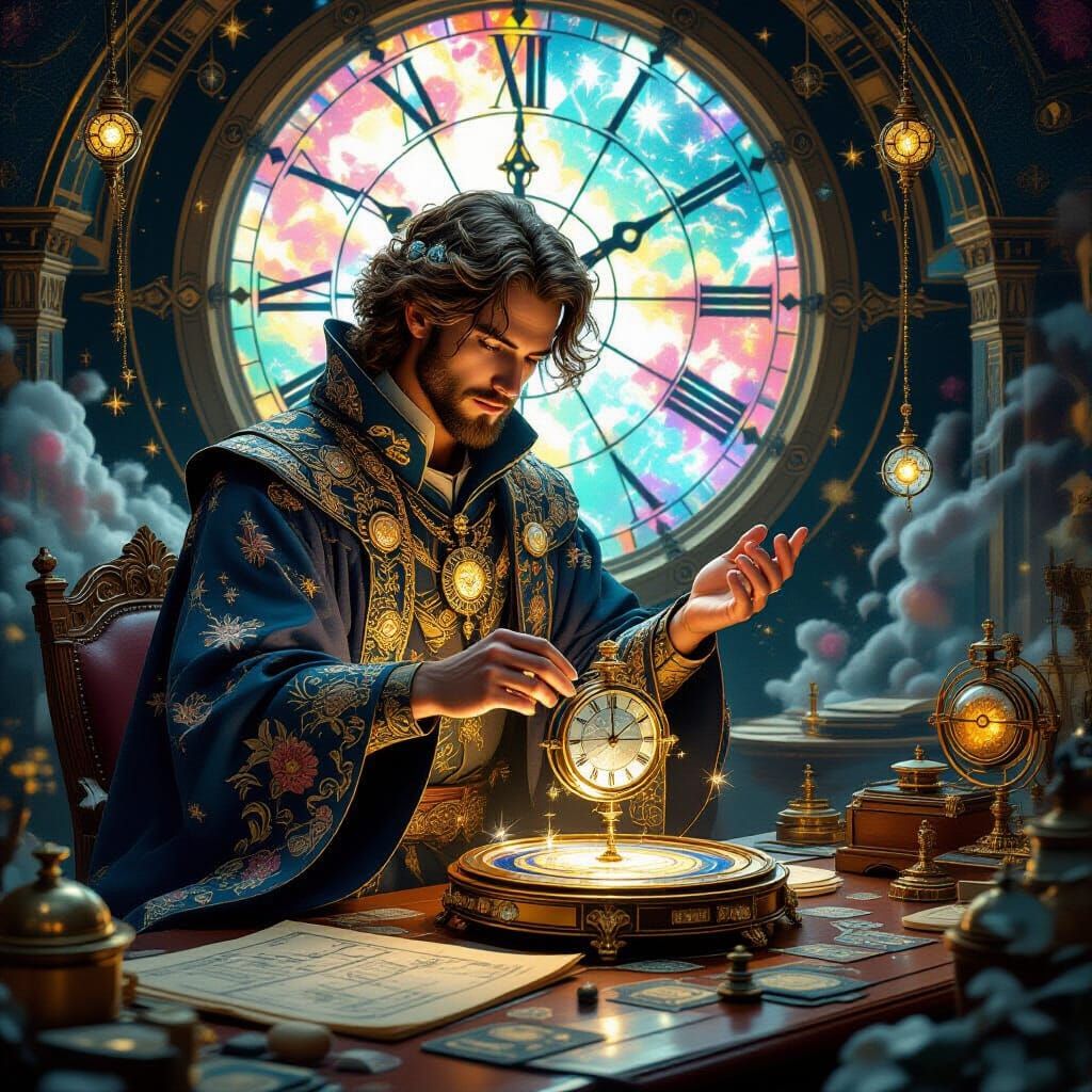 Celestial Clockmaker's Stardust Timepiece: Art Nouveau Style