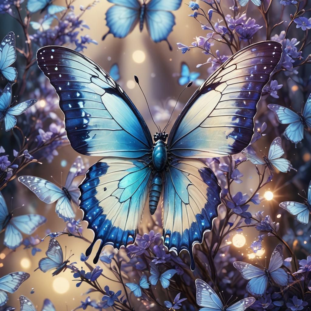 Macro Shot of a Blue and White Butterfly