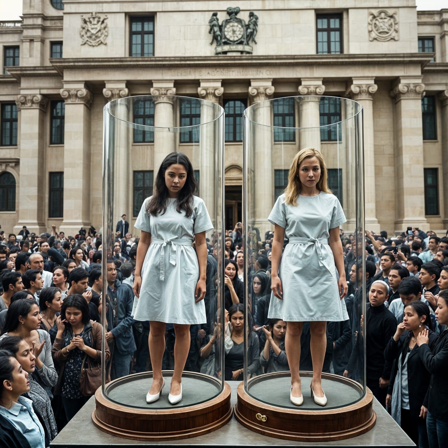 Surreal Confrontation with Authority in a Bustling Metropoli...