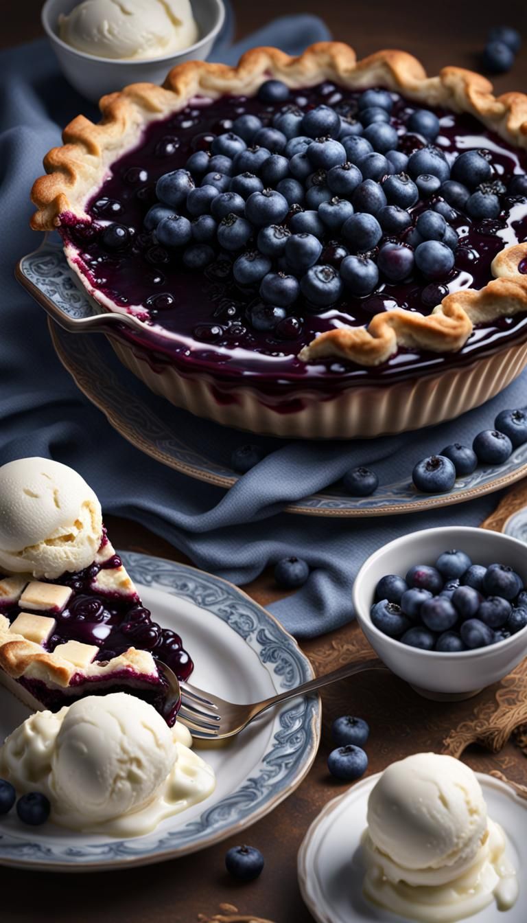 Cinematic Blueberry Pie with Ice Cream in 8K