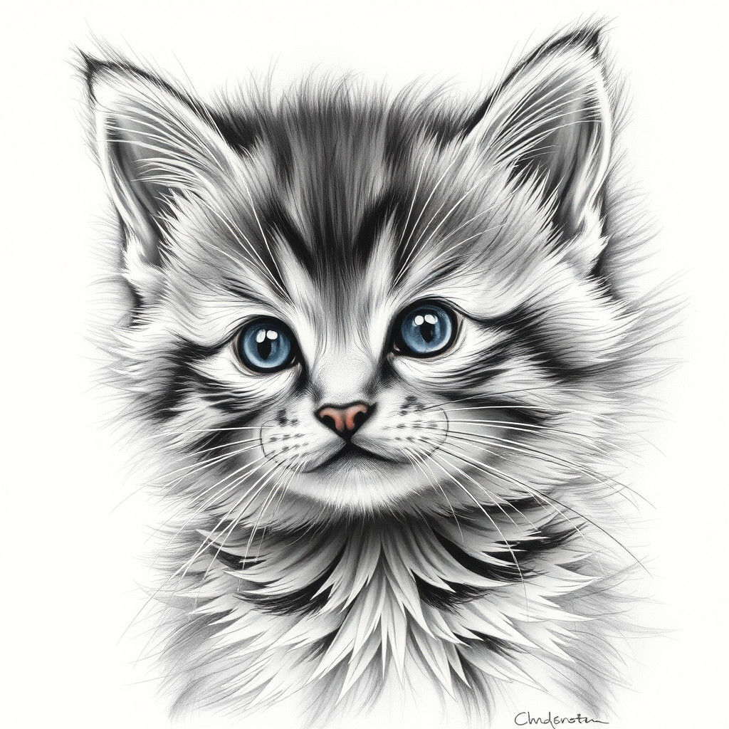 Hyperdetailed Charcoal Kitten Portrait in Realism Style