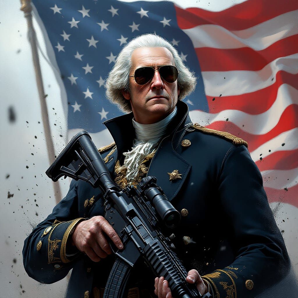 George Washington with M-16 and Sunglasses in Detailed Matte...