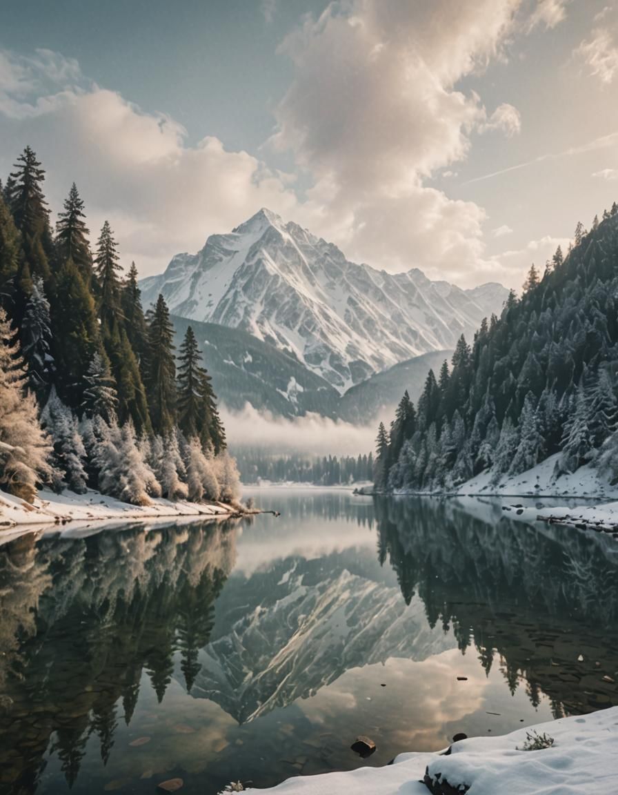Winter Landscape with Snow-Covered Peaks, Giger-Inspired