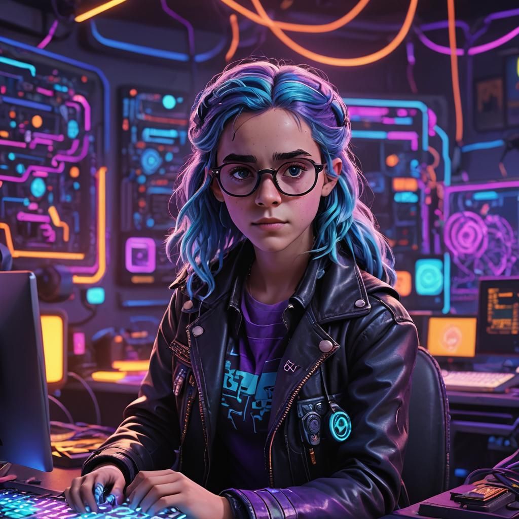 Punk Hacker Hermione Granger in Cyberpunk Style