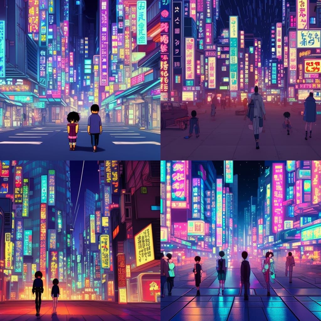 Neo Tokyo at Night: 80s Anime Cartoon Style