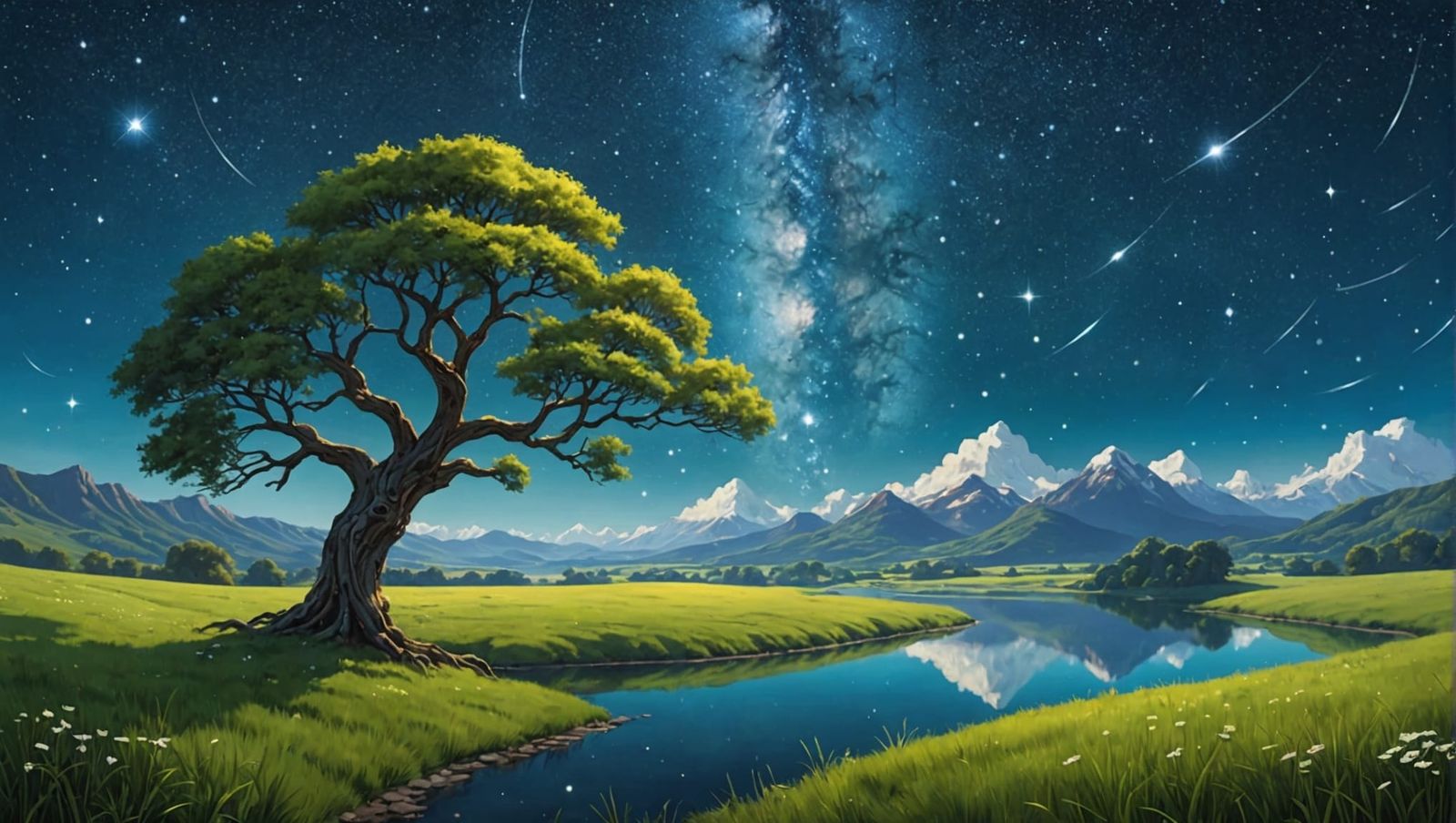 Starry Sky Over Lush Valley of Dreams