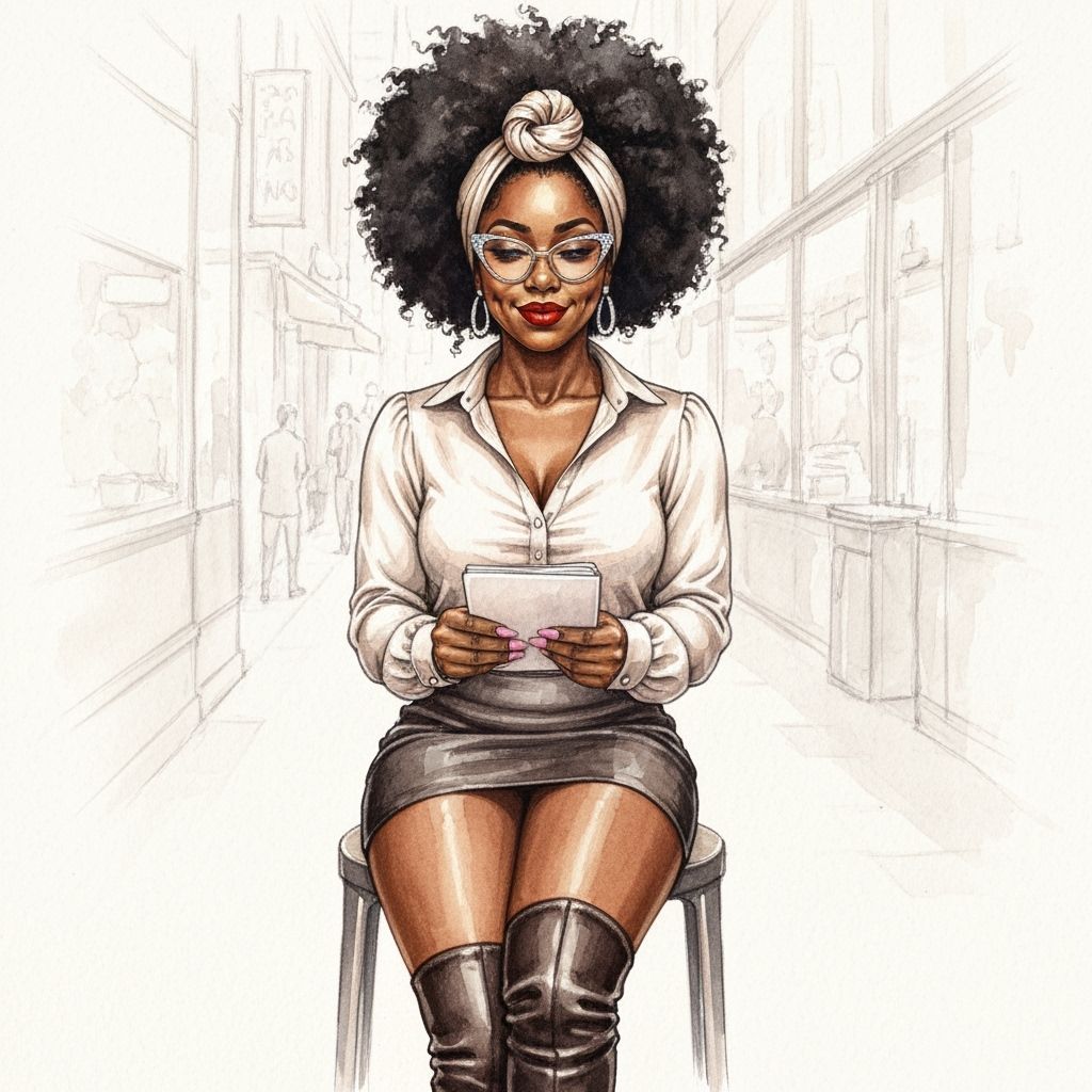 African American Woman in Spring Fashion at Cafe