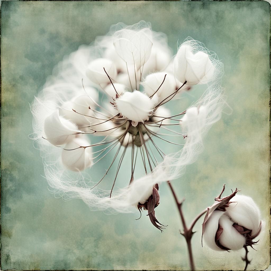 Intricate Cotton Flower Close-up in Pastel Colors