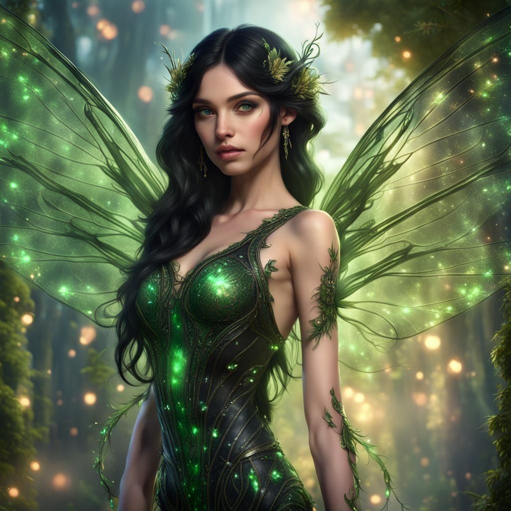 Beautiful Green Eyed Fairy with Sparkly Wings