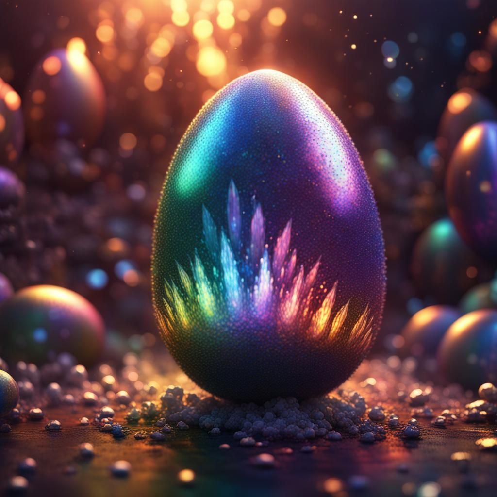 Rainbow Iridescent Egg in Hyperrealistic Detail