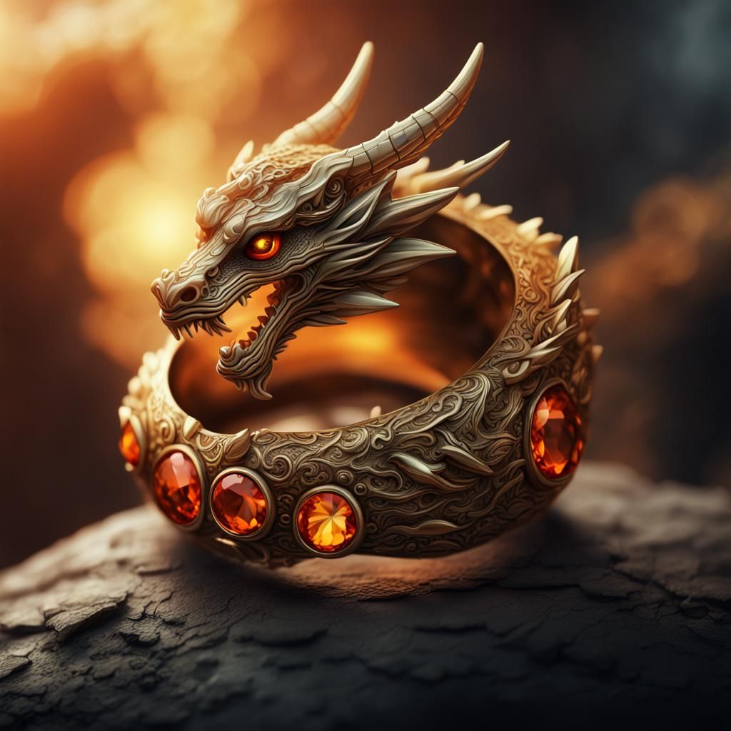 Golden Dragon Ring with Jewel, Digital Matte Painting