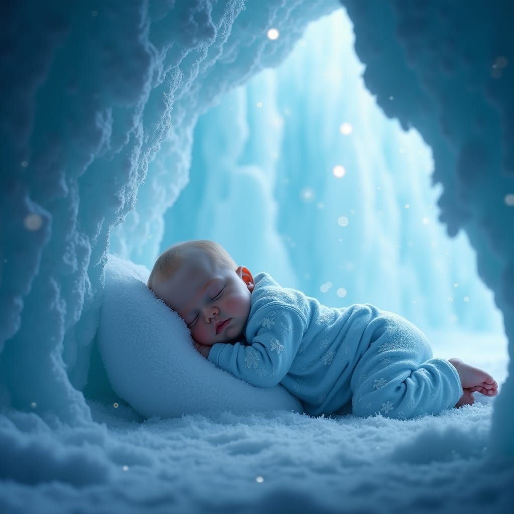Dreamy Winter Baby in Enchanted Ice Cavern