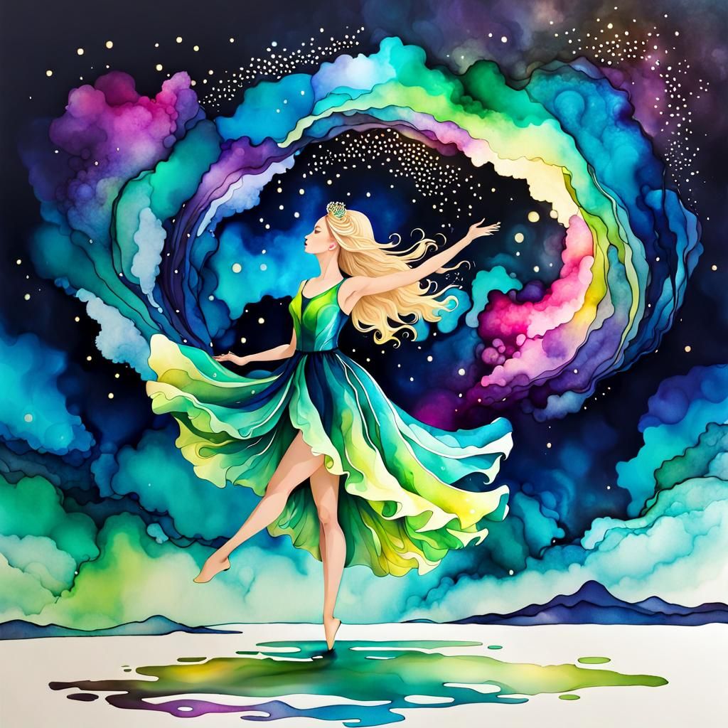 Alcohol Ink Aurora Sky: An Otherworldly Illustration