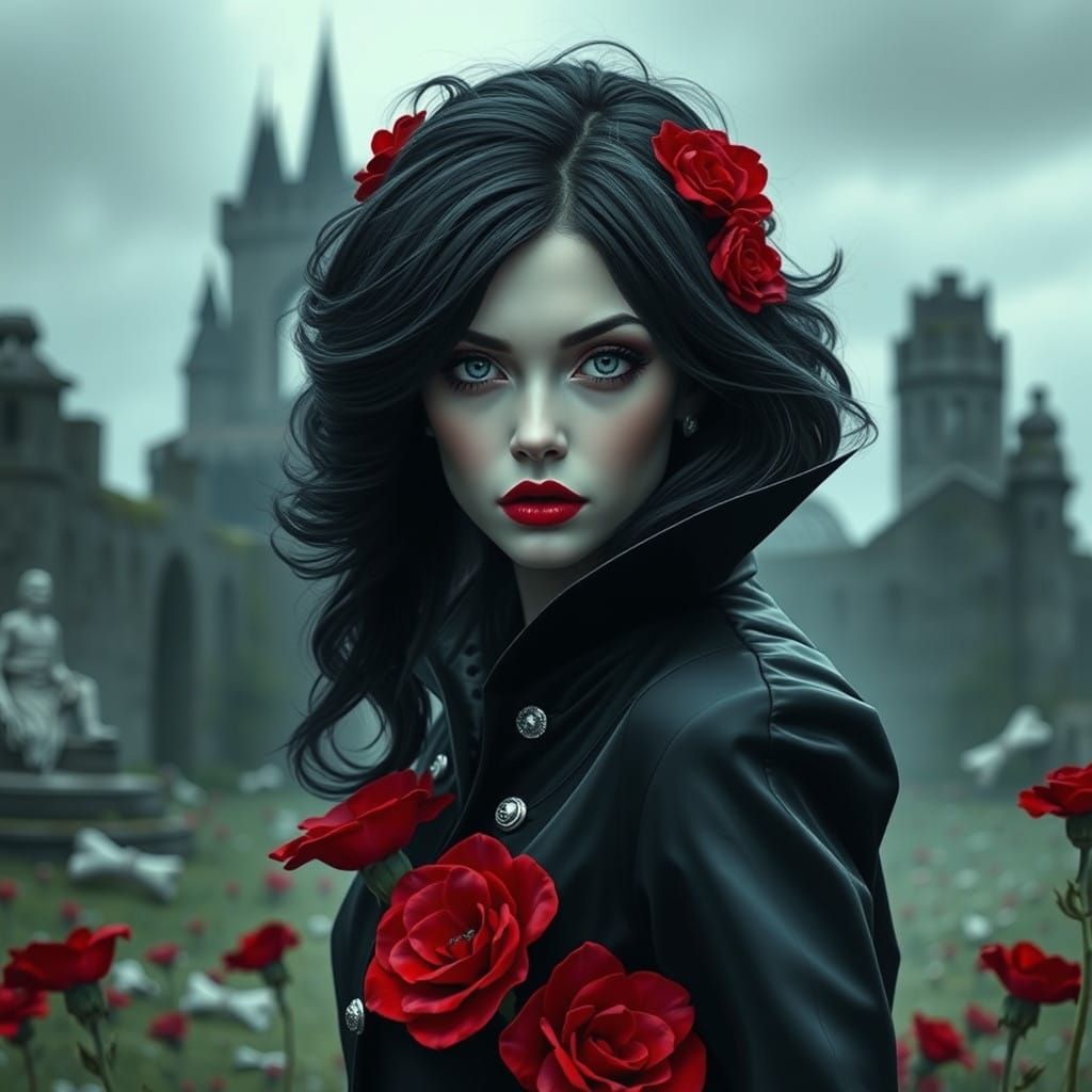 Gothic Metalcore Snow White in Black Latex Coat