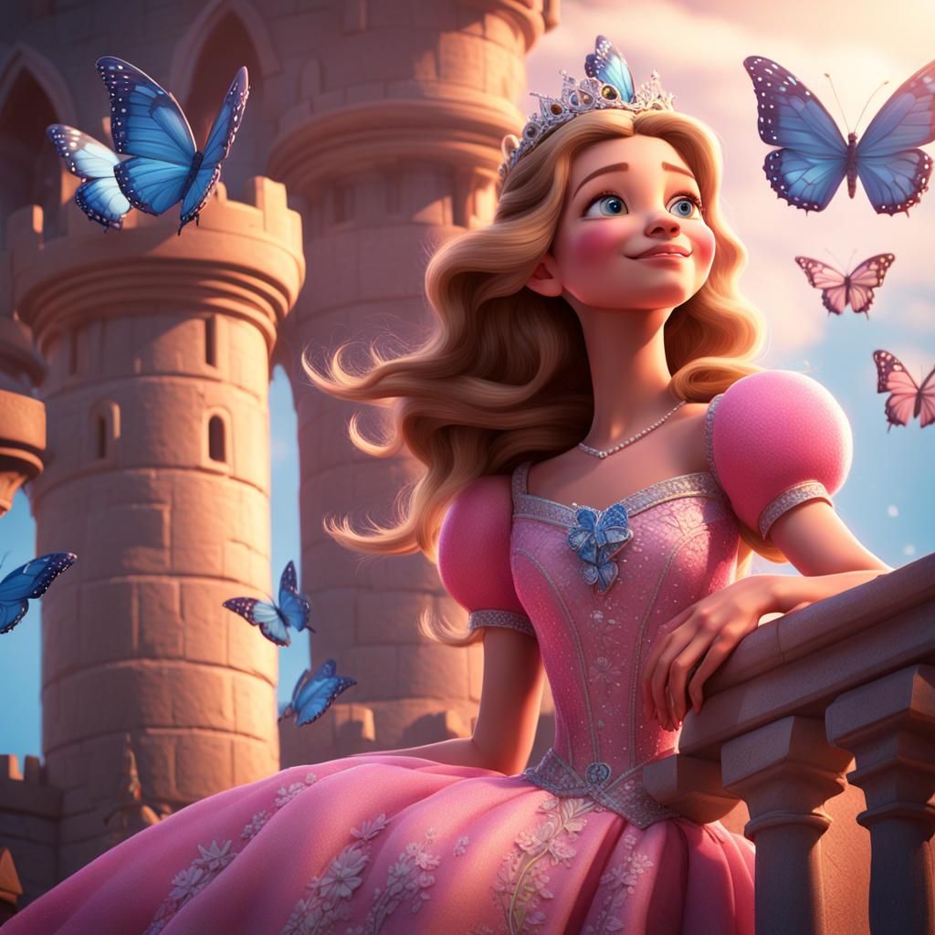 Princess on Balcony in 3D Digital Art Style