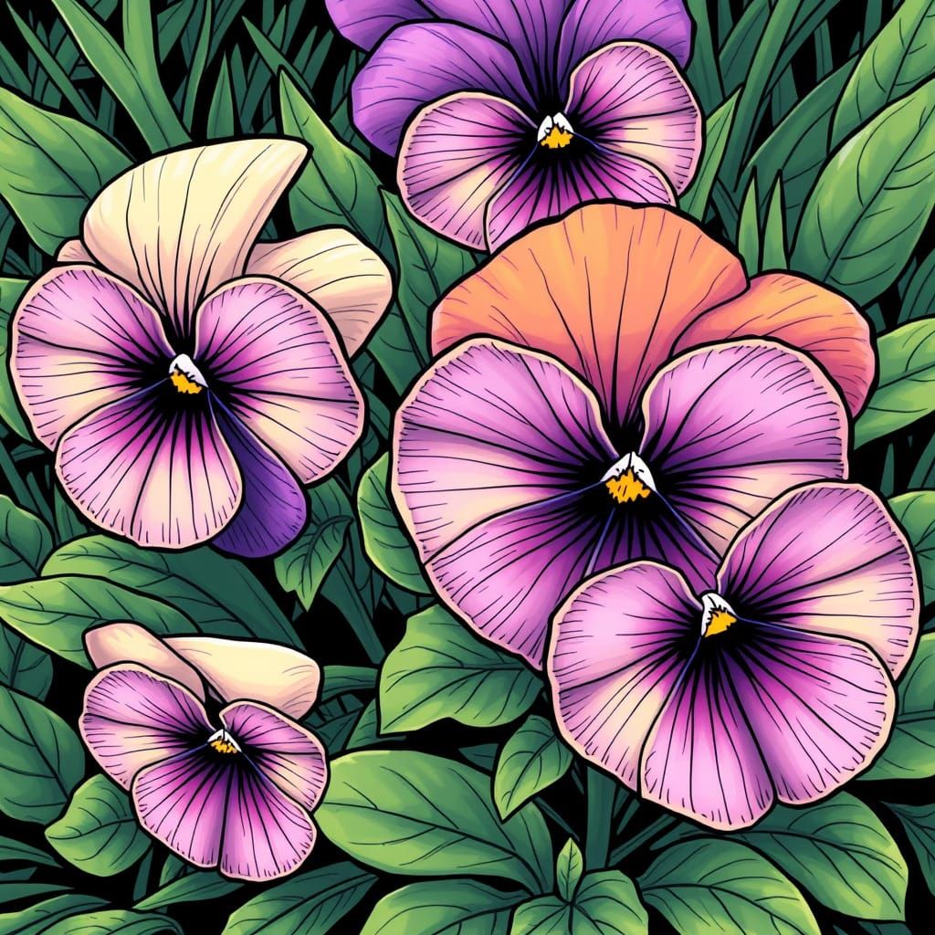 Pansies in Comic Book Art Style
