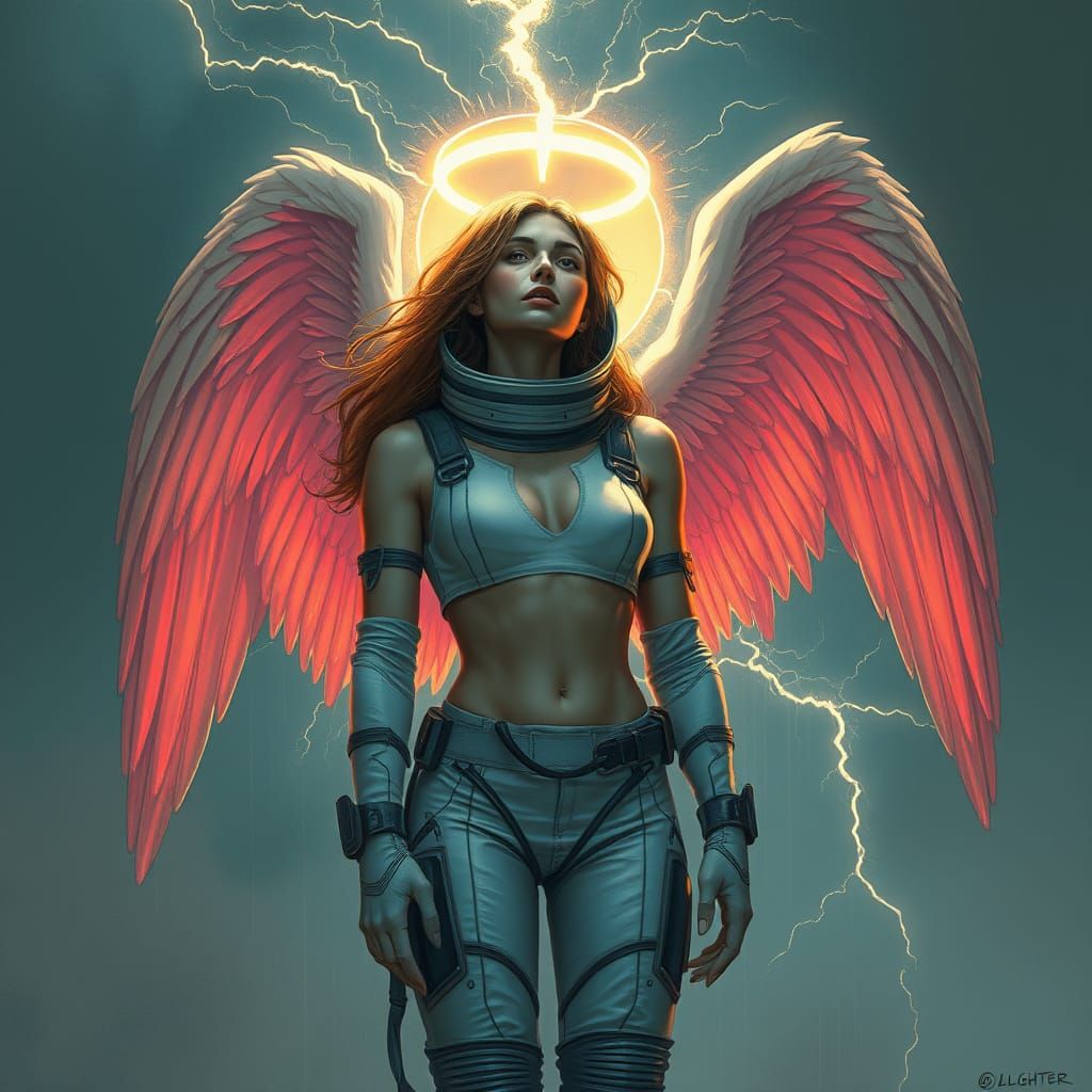 Angelic Woman in Spacesuit Levitating