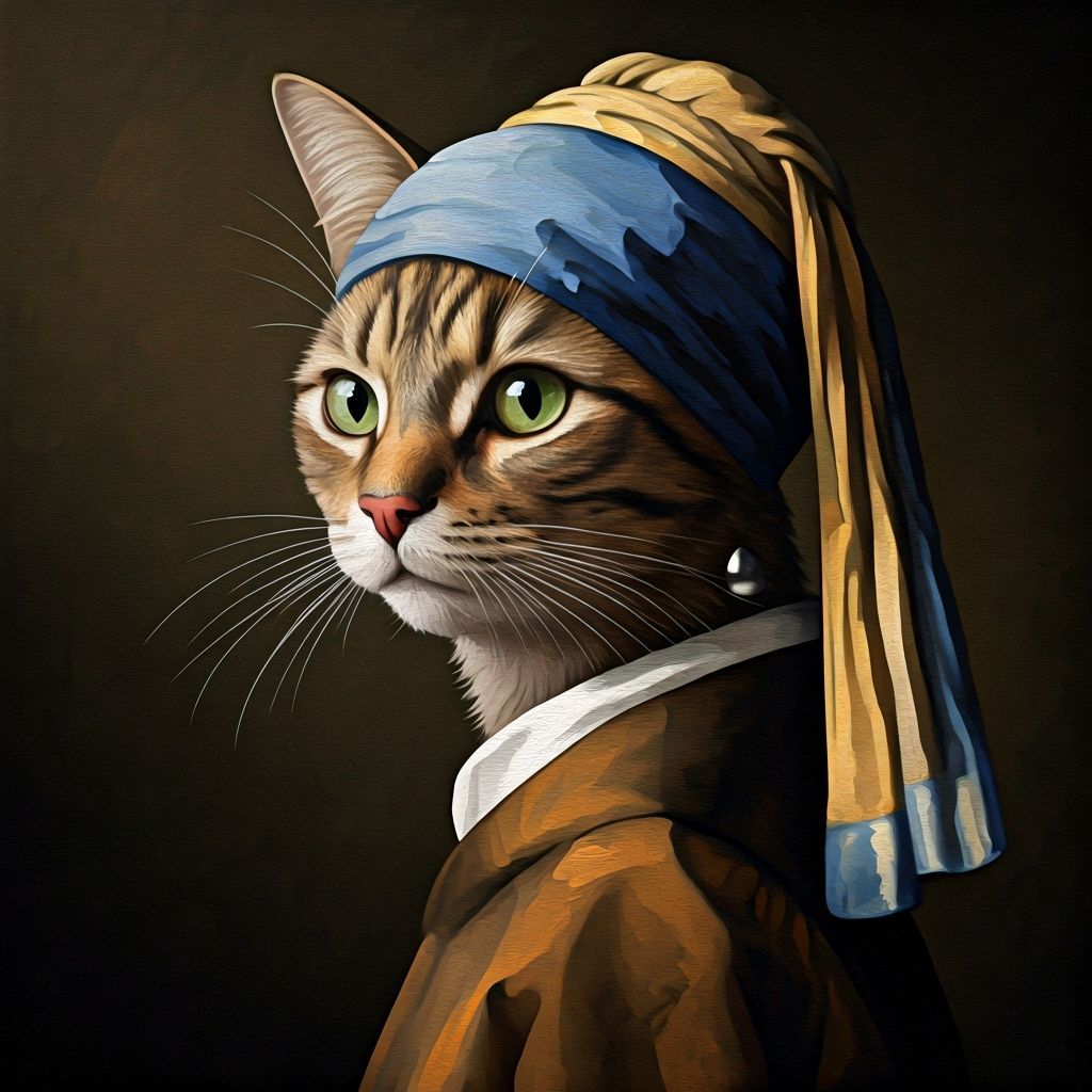 Cat with Pearl Earring in Vermeer Style