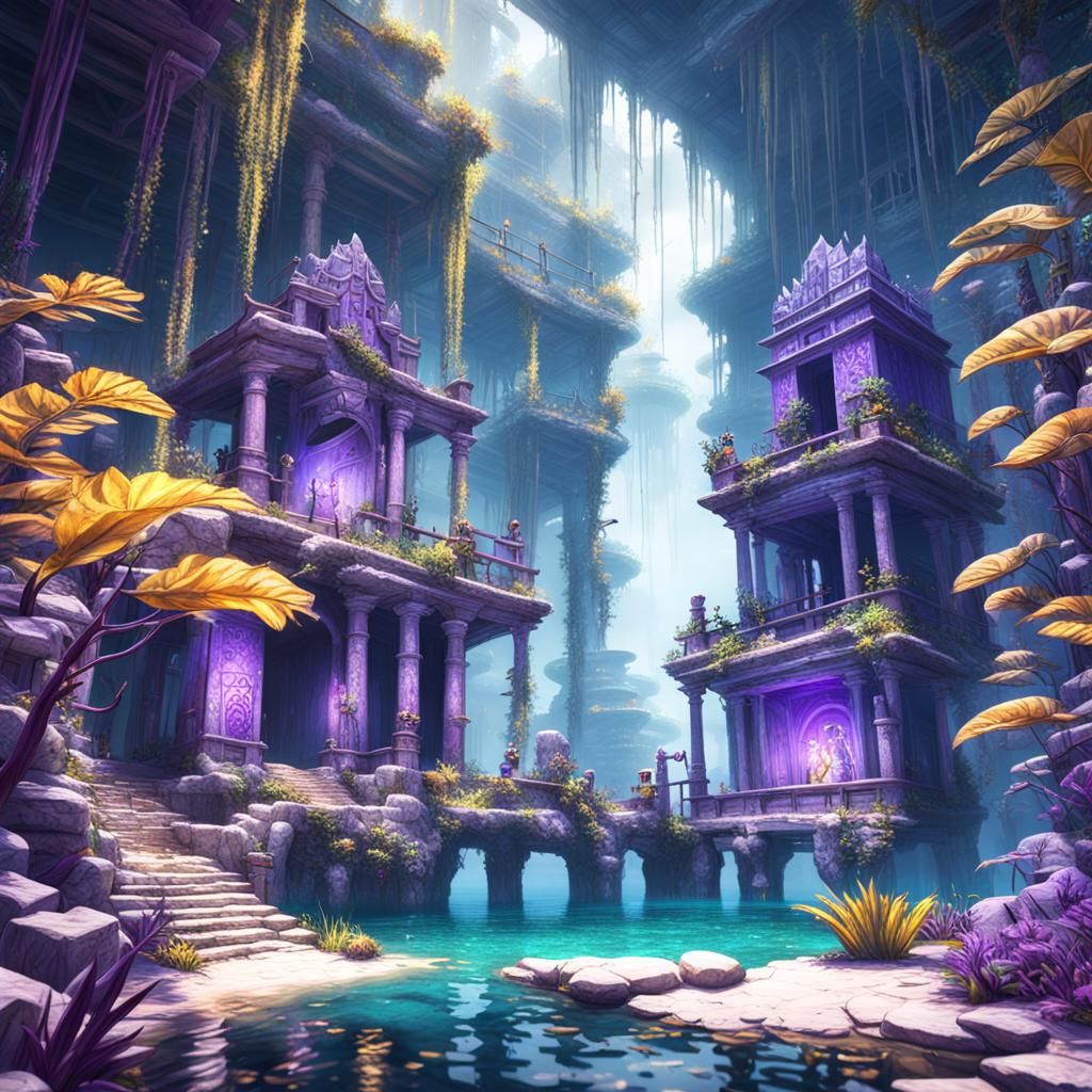 Fantasy Village in a Picturesque Cenote: 8K Concept Art