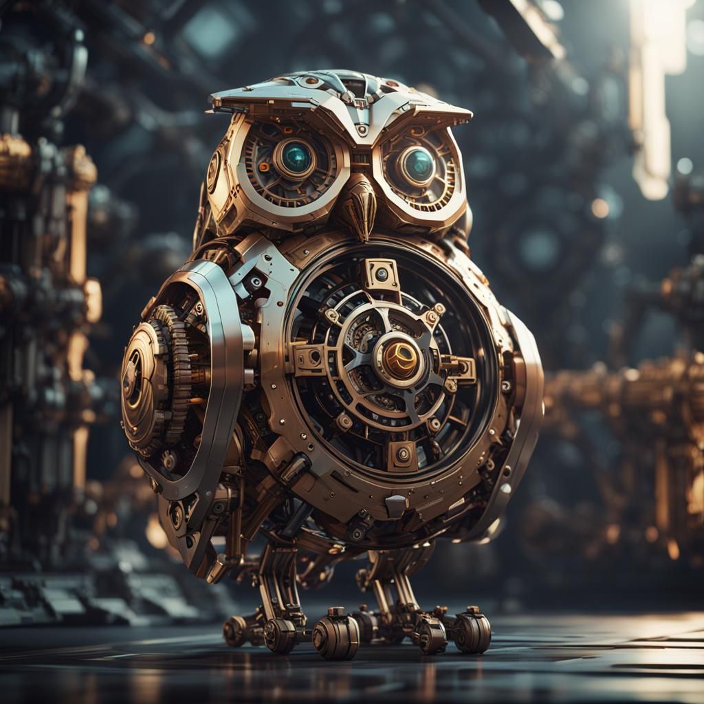 Futuristic Clockwork Owl in Sci-Fi Style
