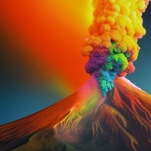 Rainbow Volcano Eruption in Surrealist Style
