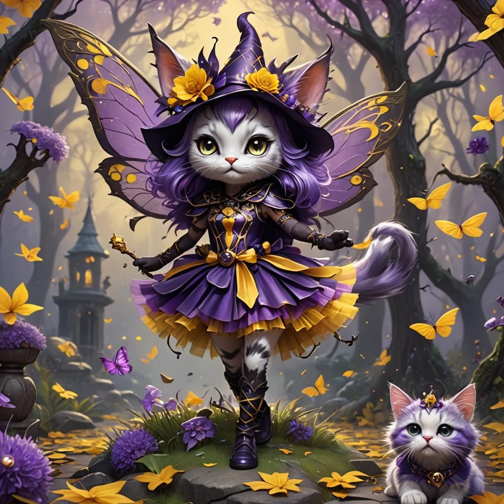 Kitty Witch Fairy in Detailed Matte Painting