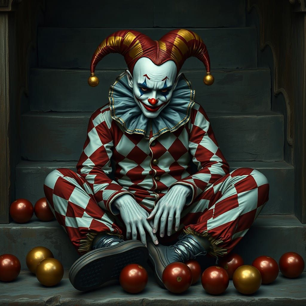 Melancholic Harlequin in Diamond Motley