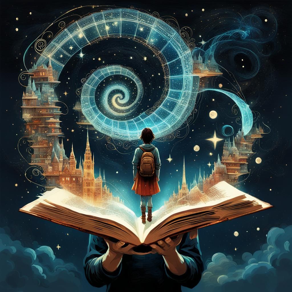 God Holding City in Book: Digital Art