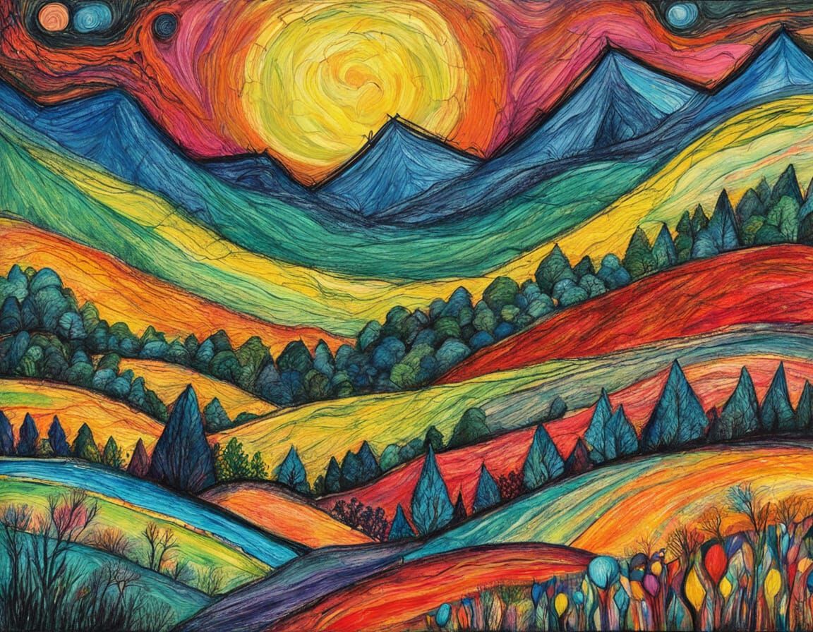 Childlike Scribble Art of Abstract Landscape