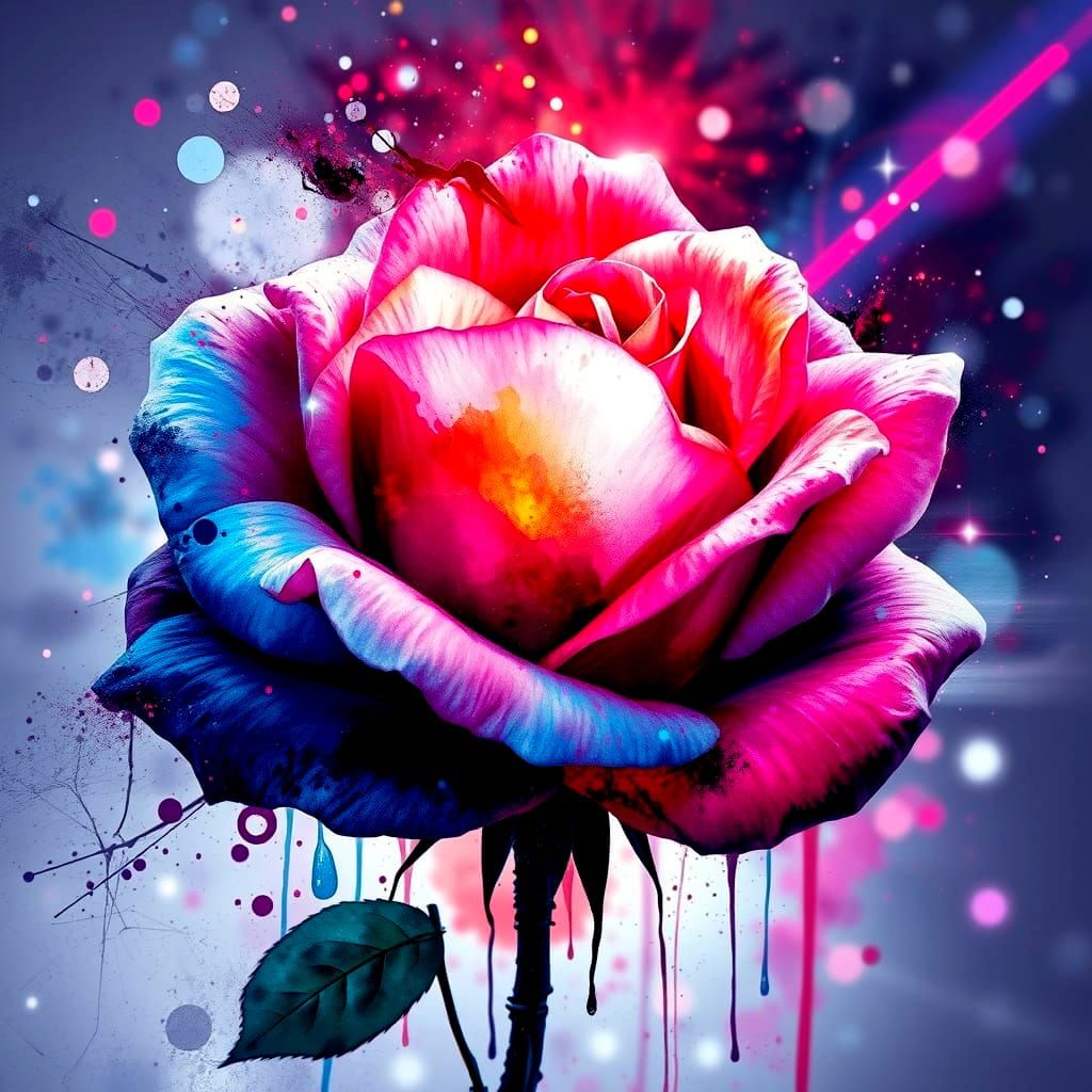 Vibrant Watercolor Splatter Art Rose