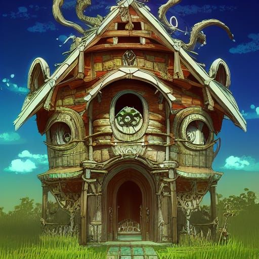 Skull House Concept Art in Studio Ghibli Style