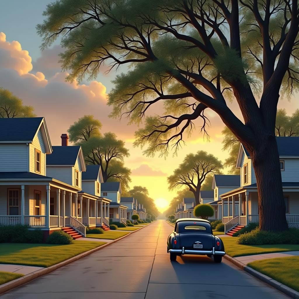 Nostalgic Southern Town Street Scene at Sunset