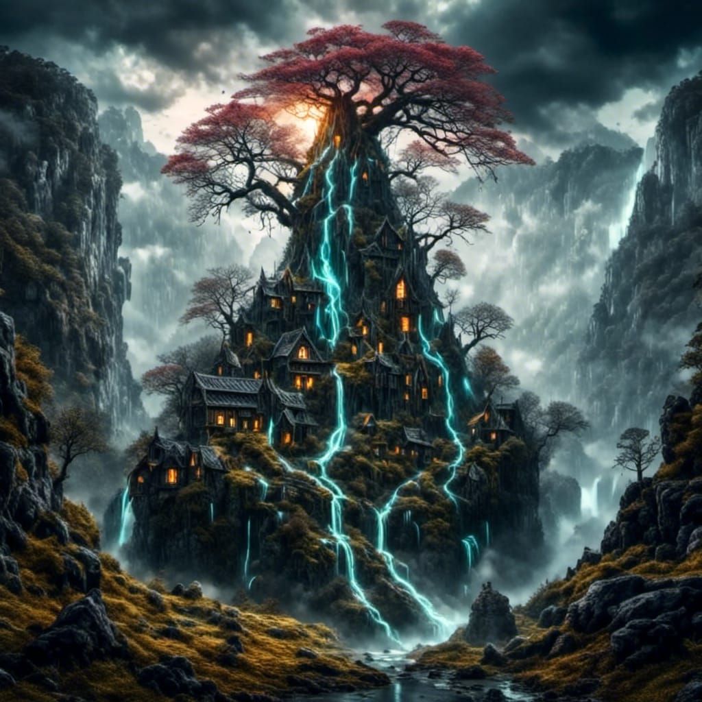 Dark Fantasy Forest with Wicked Elves, 3D Art