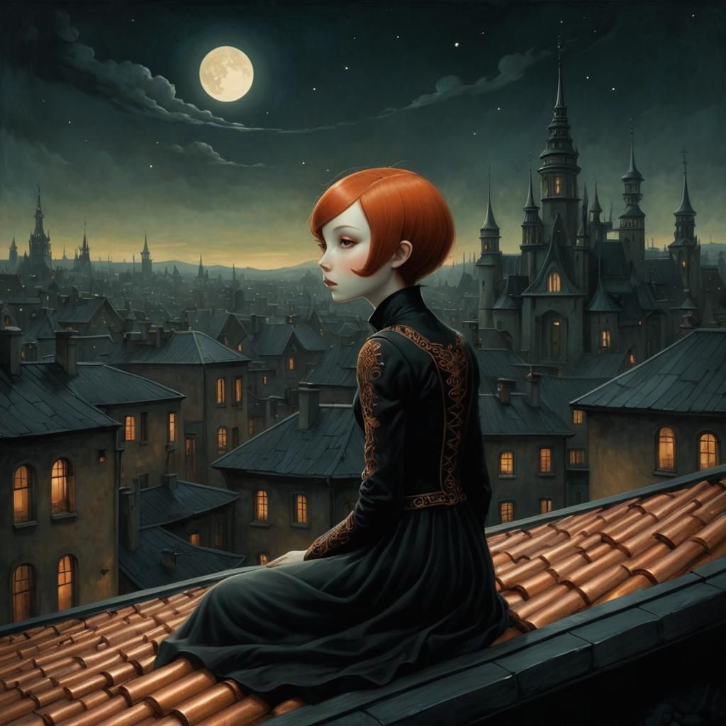 Dreamy Somnambulist Portrait in Graphic Novel Style