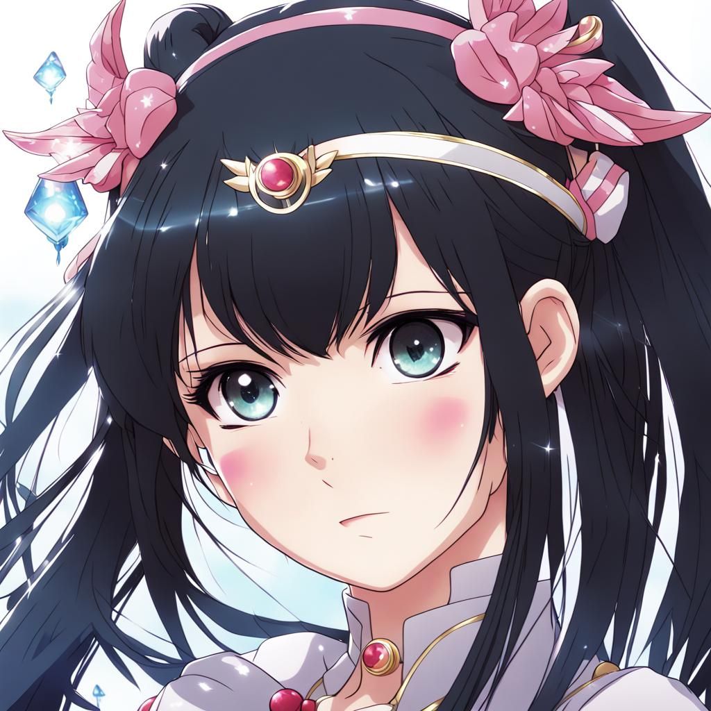 Black-Haired Magical Girl in Anime Style