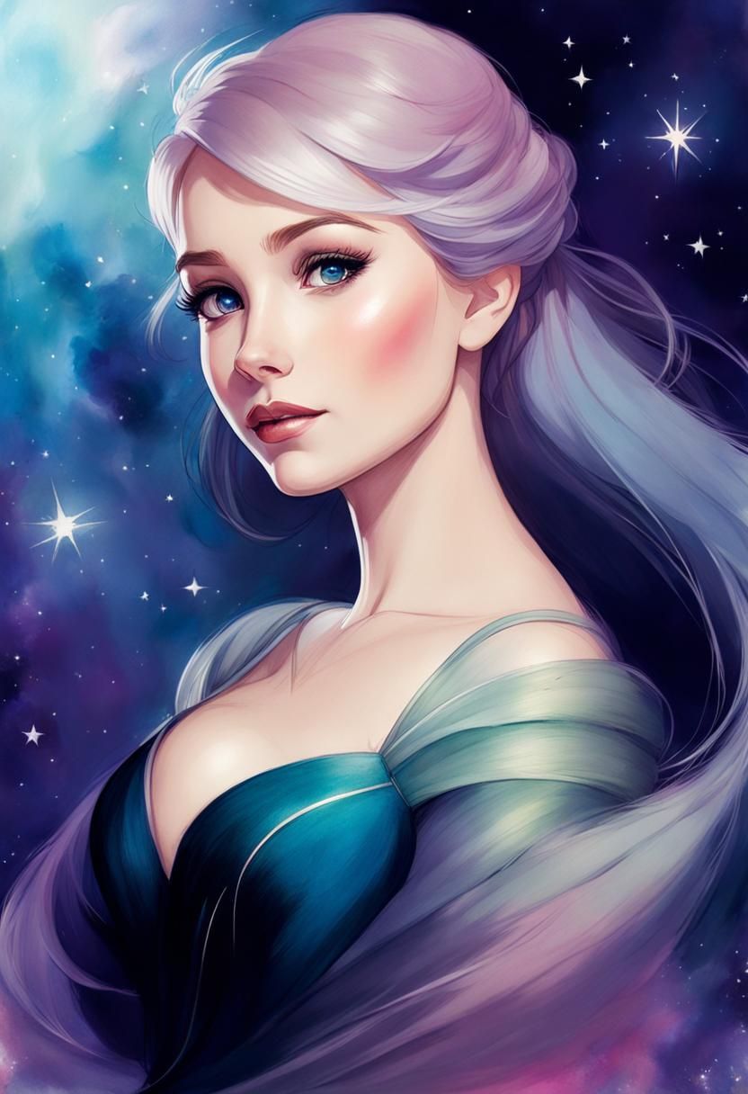 Serene Woman Portrait in Keane Style Pencil Sketch