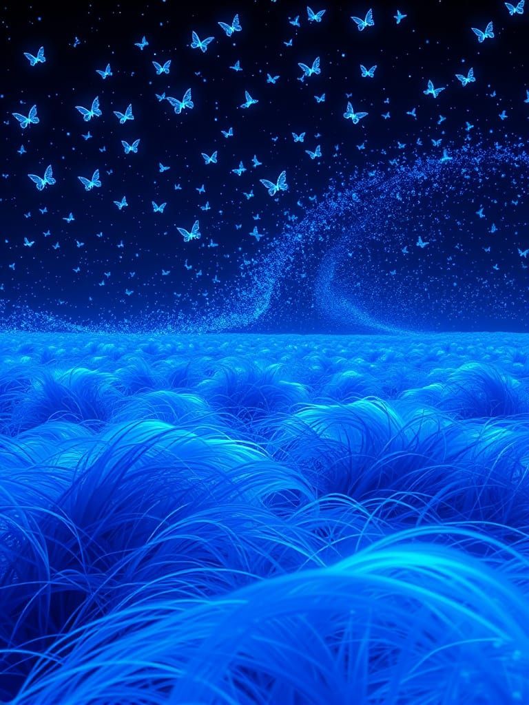 Sapphire Field with Bioluminescent Butterflies